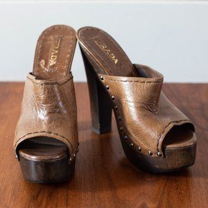 Prada Leather High Heeled Clogs